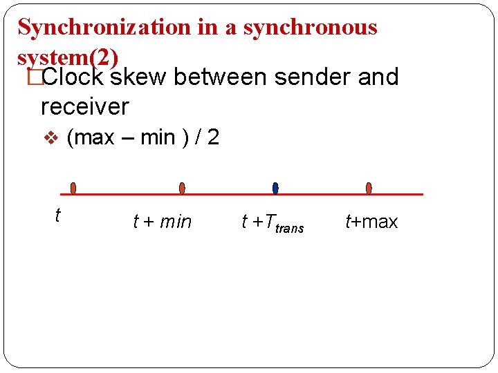 Synchronization in a synchronous system(2) �Clock skew between sender and receiver v (max –