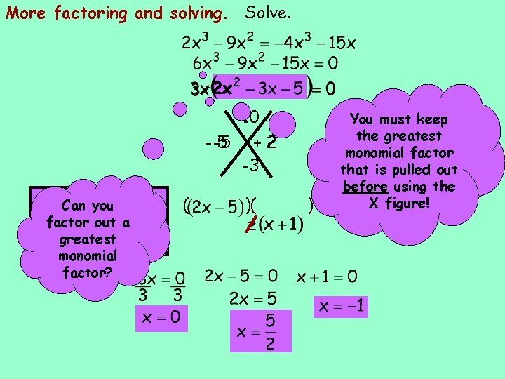 More factoring and solving. Solve. -10 - -5 5 Set. Can theyou factors equal