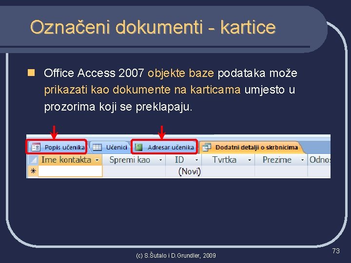 Označeni dokumenti - kartice n Office Access 2007 objekte baze podataka može prikazati kao