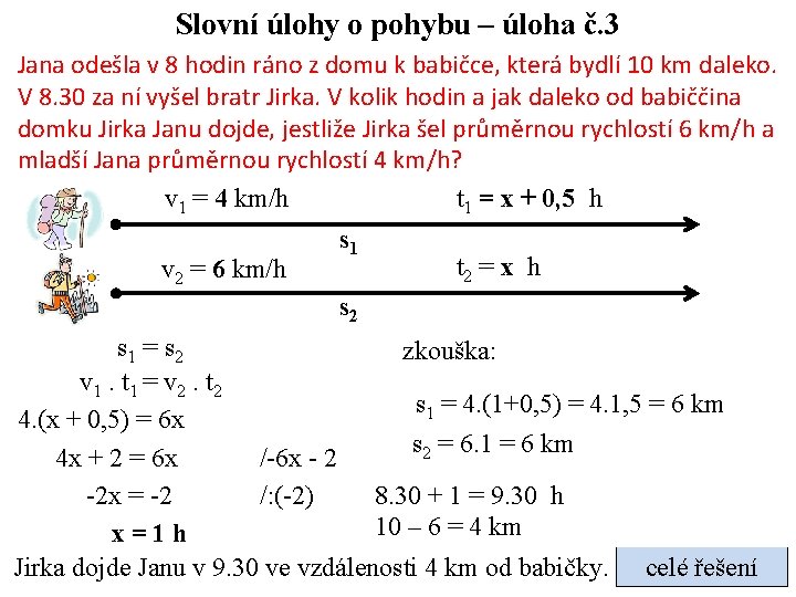 Slovní úlohy o pohybu – úloha č. 3 Jana odešla v 8 hodin ráno