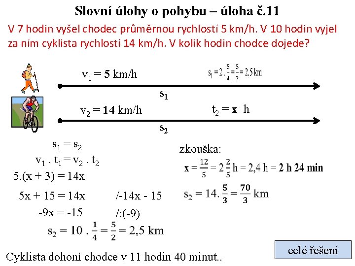 Slovní úlohy o pohybu – úloha č. 11 V 7 hodin vyšel chodec průměrnou