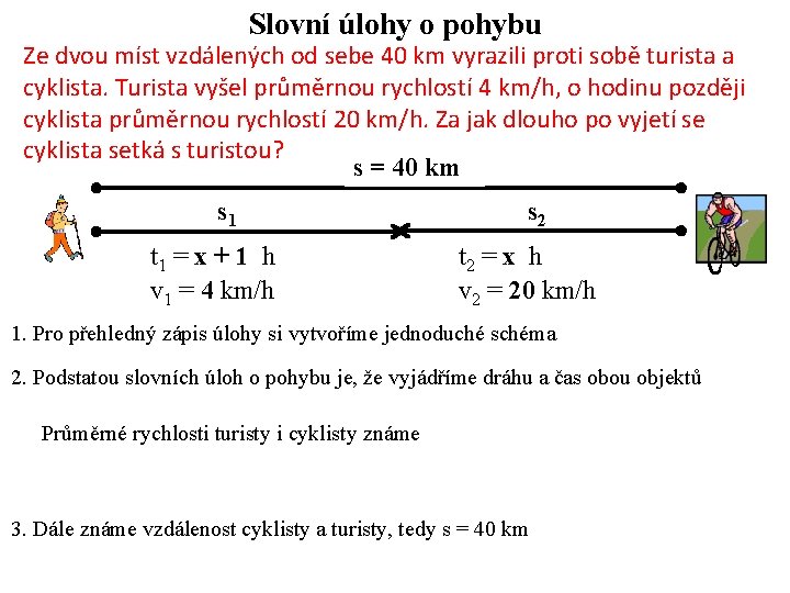 Slovní úlohy o pohybu Ze dvou míst vzdálených od sebe 40 km vyrazili proti