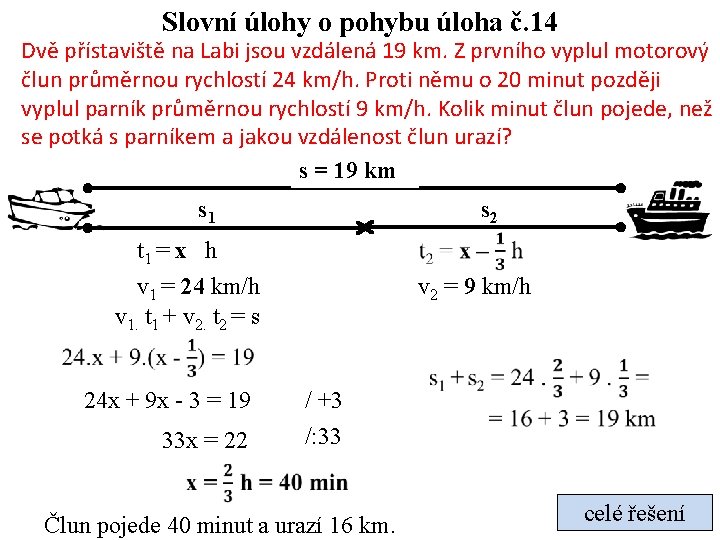 Slovní úlohy o pohybu úloha č. 14 Dvě přístaviště na Labi jsou vzdálená 19