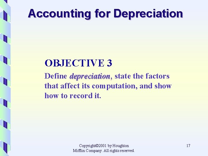 Accounting for Depreciation OBJECTIVE 3 Define depreciation, state the factors that affect its computation,