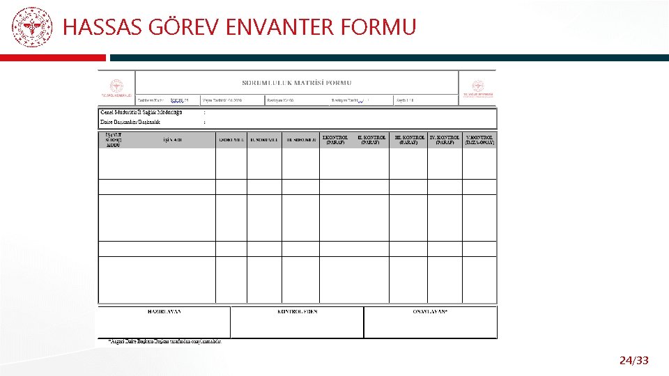 HASSAS GÖREV ENVANTER FORMU 24/33 