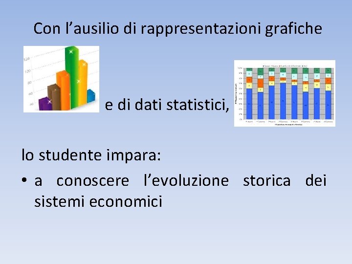 Con l’ausilio di rappresentazioni grafiche e di dati statistici, lo studente impara: • a