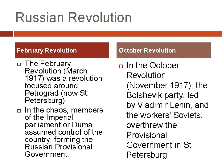 Russian Revolution February Revolution The February Revolution (March 1917) was a revolution focused around