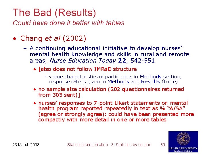 The Bad (Results) Could have done it better with tables • Chang et al