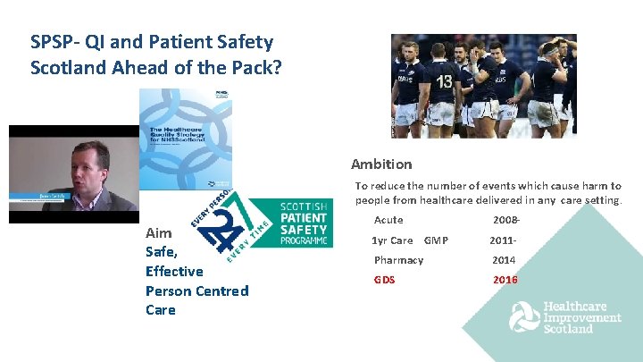 SPSP- QI and Patient Safety Scotland Ahead of the Pack? Ambition To reduce the