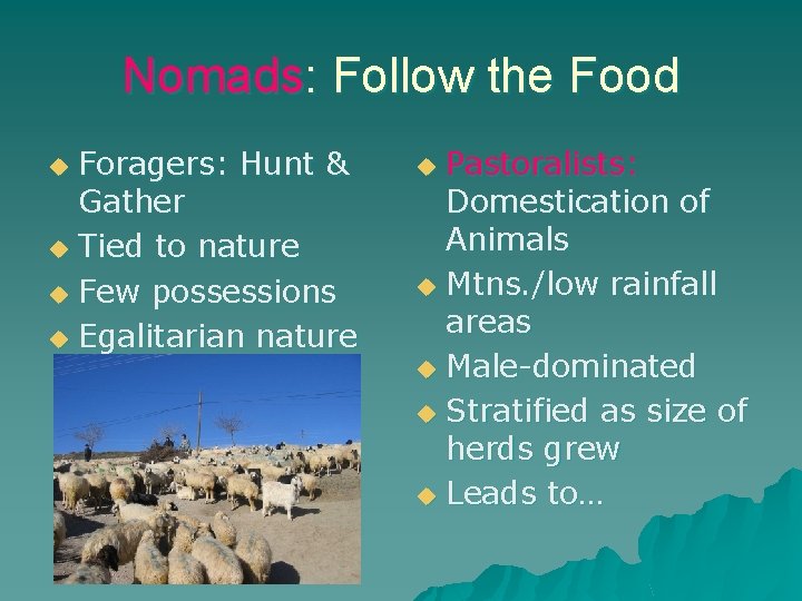 Nomads: Follow the Food Foragers: Hunt & Gather u Tied to nature u Few