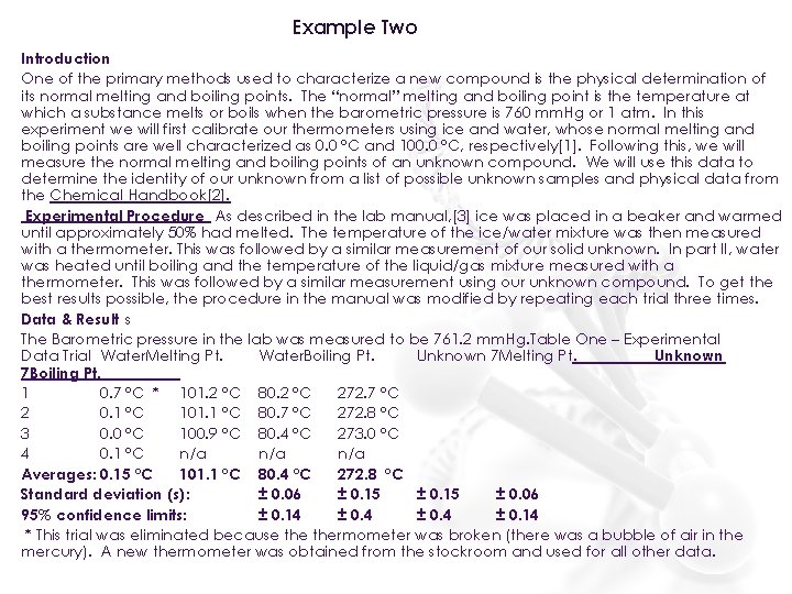 Example Two Introduction One of the primary methods used to characterize a new compound