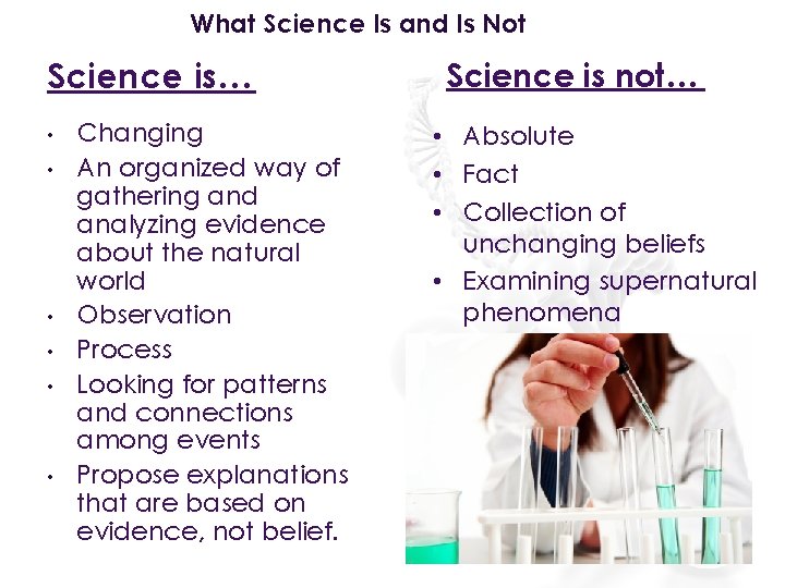 What Science Is and Is Not Science is… • • • Changing An organized