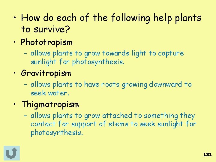  • How do each of the following help plants to survive? • Phototropism