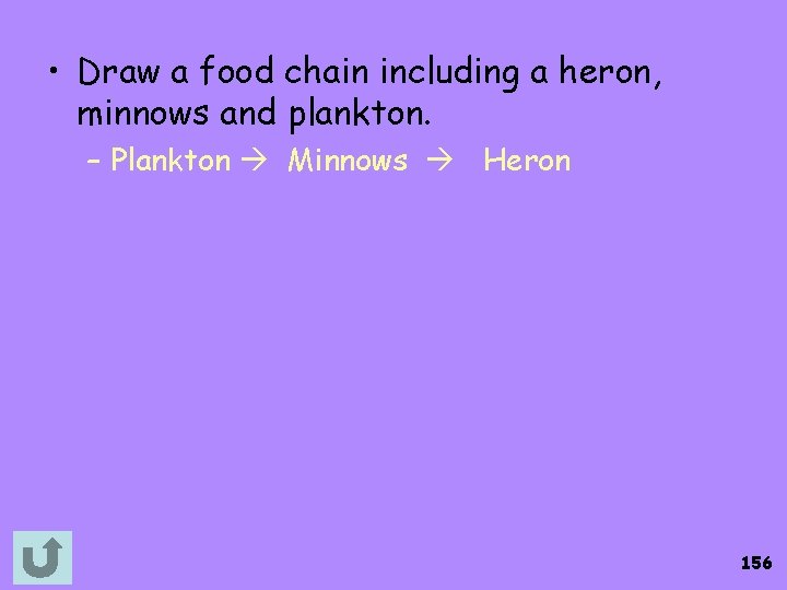  • Draw a food chain including a heron, minnows and plankton. – Plankton