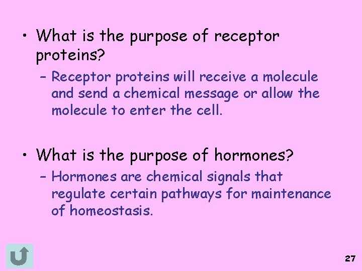  • What is the purpose of receptor proteins? – Receptor proteins will receive