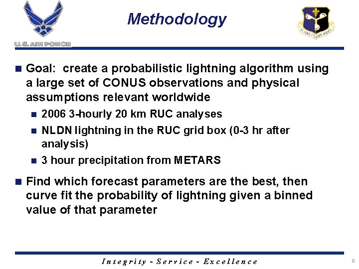 Methodology n Goal: create a probabilistic lightning algorithm using a large set of CONUS