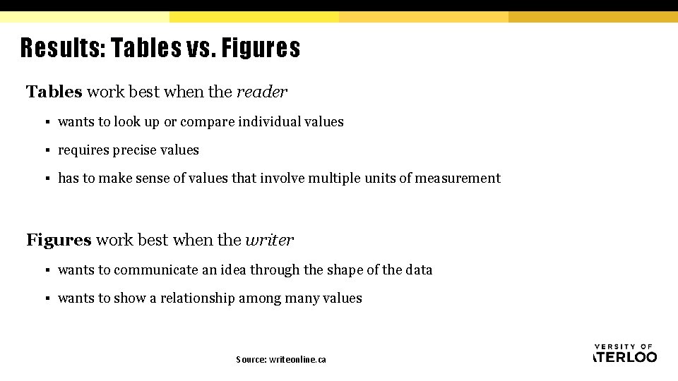 Results: Tables vs. Figures Tables work best when the reader § wants to look