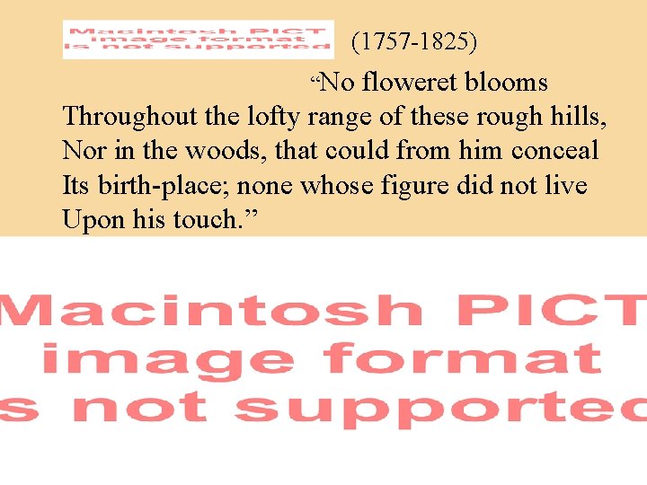 wordsworth (1757 -1825) “No floweret blooms Throughout the lofty range of these rough hills,