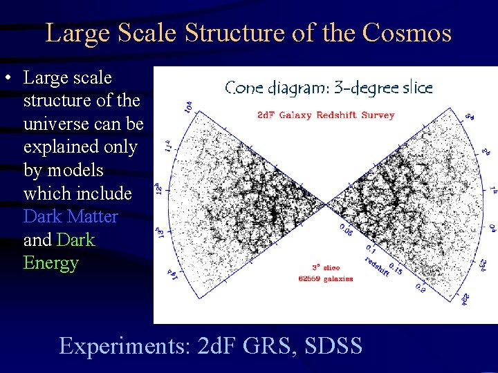 Large Scale Structure of the Cosmos • Large scale structure of the universe can