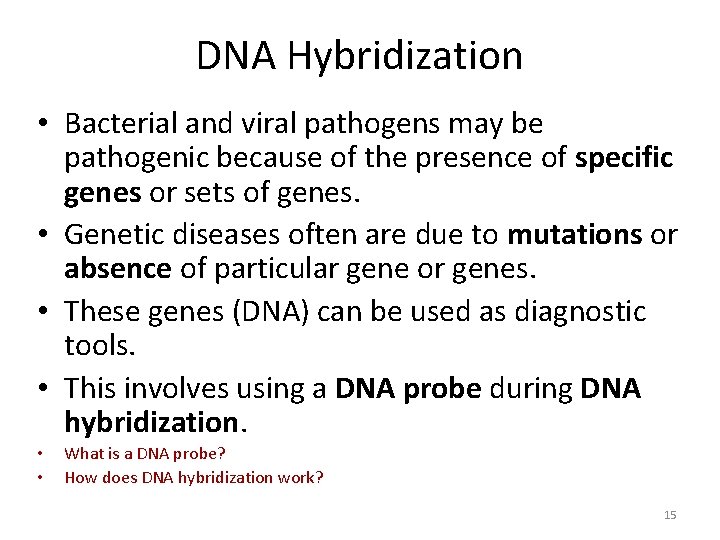 DNA Hybridization • Bacterial and viral pathogens may be pathogenic because of the presence