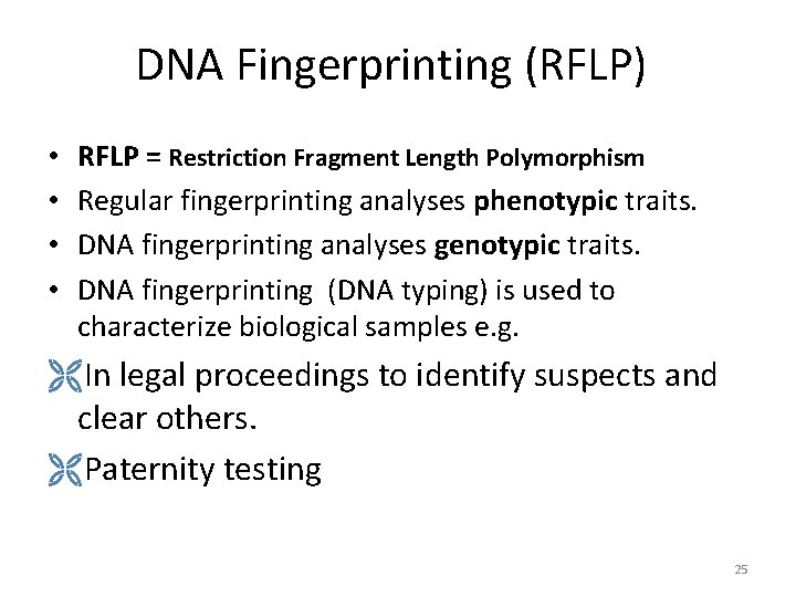 DNA Fingerprinting (RFLP) • • RFLP = Restriction Fragment Length Polymorphism Regular fingerprinting analyses