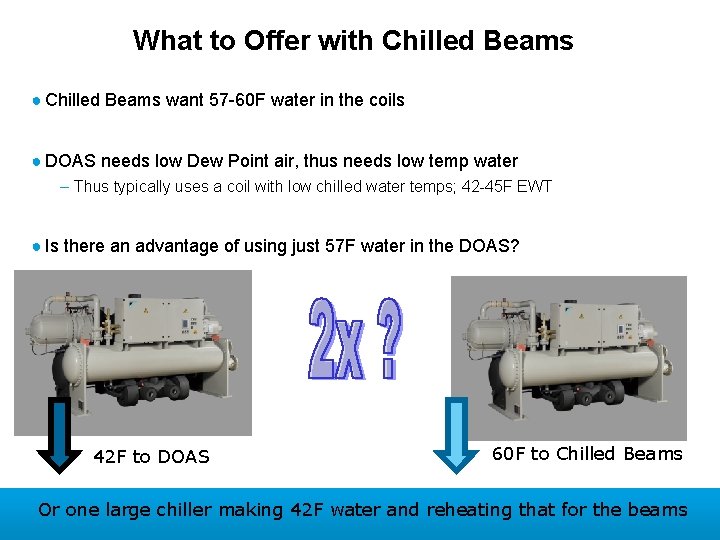 What to Offer with Chilled Beams ● Chilled Beams want 57 -60 F water