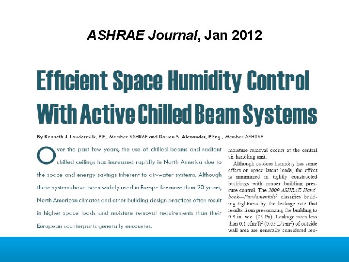 ASHRAE Journal, Jan 2012 