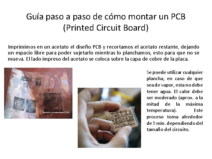 Guía paso de cómo montar un PCB (Printed Circuit Board) Imprimimos en un acetato