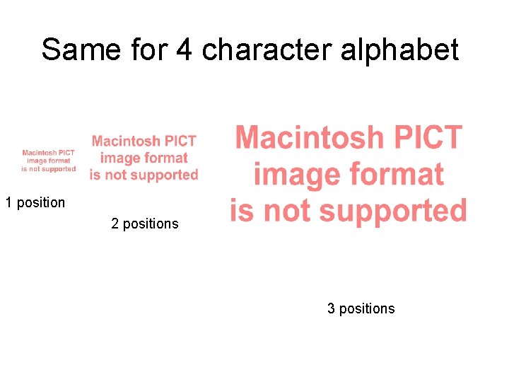 Same for 4 character alphabet 1 position 2 positions 3 positions 