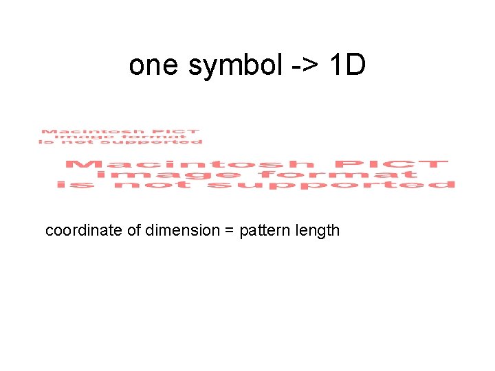 one symbol -> 1 D coordinate of dimension = pattern length 