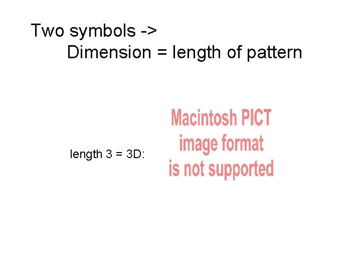 Two symbols -> Dimension = length of pattern length 3 = 3 D: 