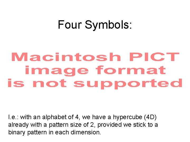 Four Symbols: I. e. : with an alphabet of 4, we have a hypercube