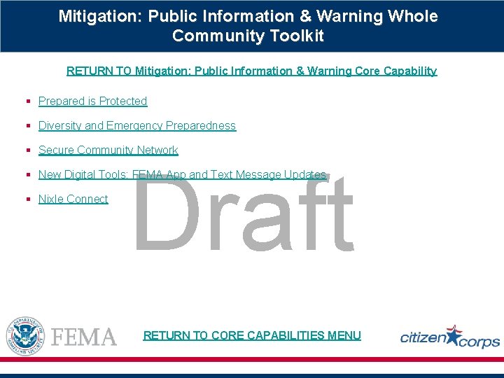 Mitigation: Public Information & Warning Whole Community Toolkit RETURN TO Mitigation: Public Information &