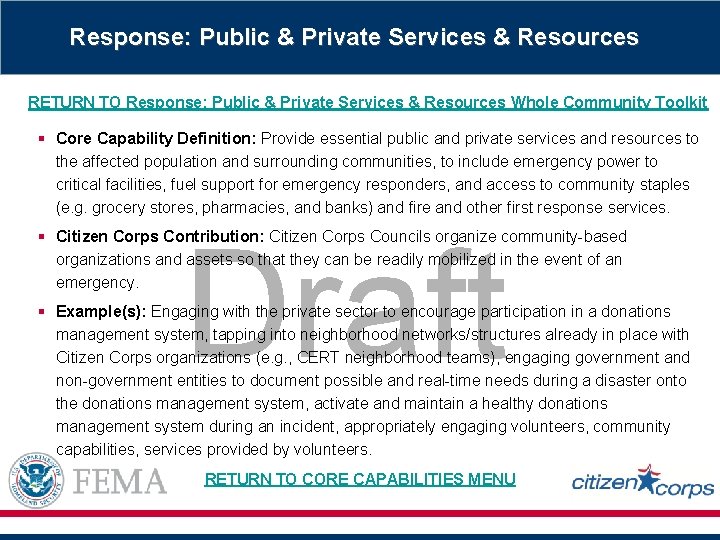 Response: Public & Private Services & Resources RETURN TO Response: Public & Private Services