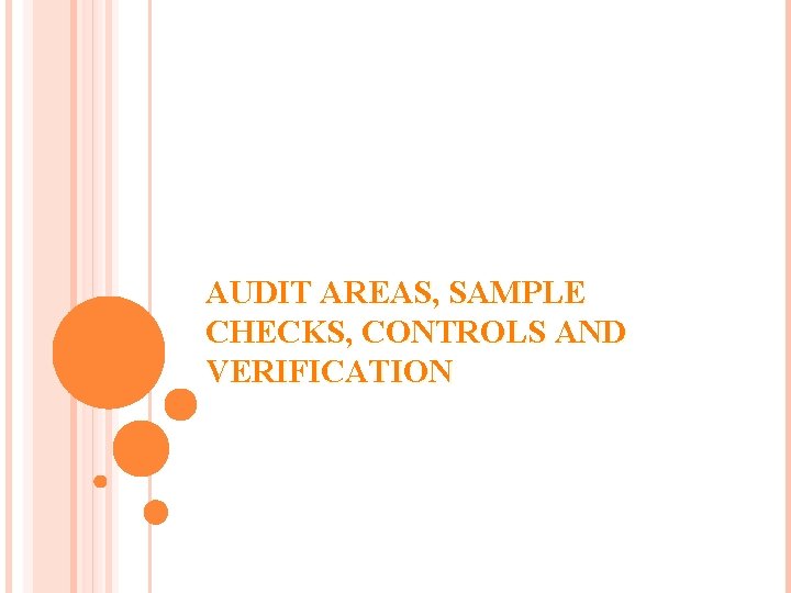 AUDIT AREAS, SAMPLE CHECKS, CONTROLS AND VERIFICATION 