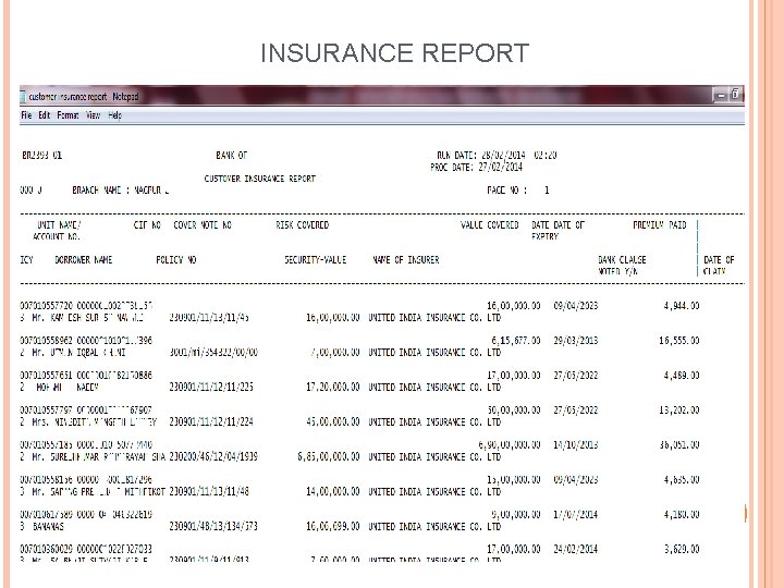 INSURANCE REPORT 