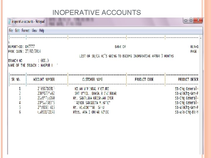 INOPERATIVE ACCOUNTS 