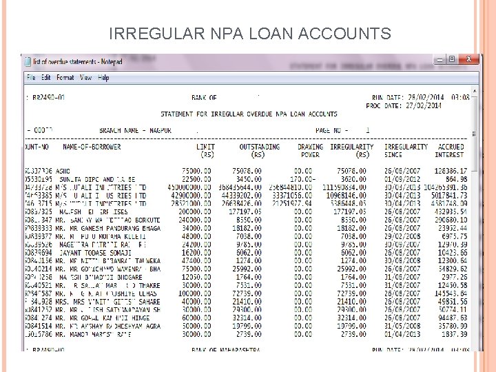 IRREGULAR NPA LOAN ACCOUNTS 