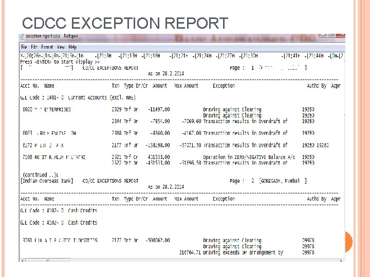 CDCC EXCEPTION REPORT 