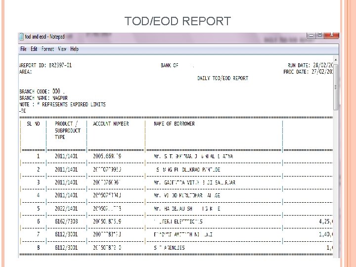 TOD/EOD REPORT 