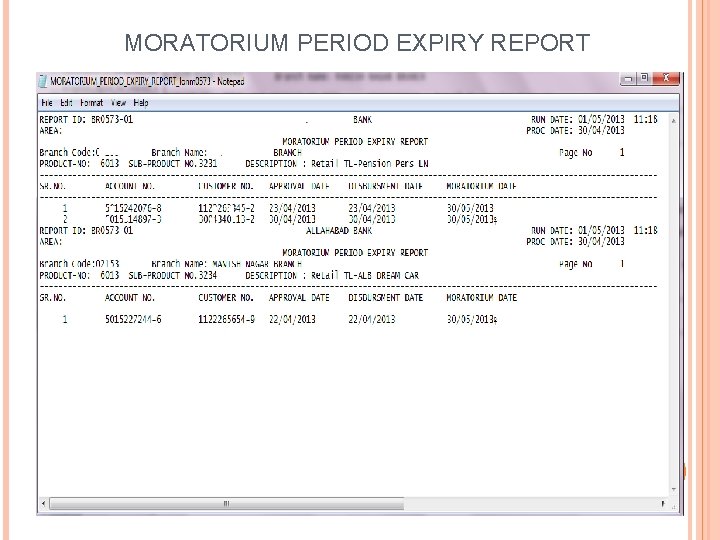 MORATORIUM PERIOD EXPIRY REPORT 