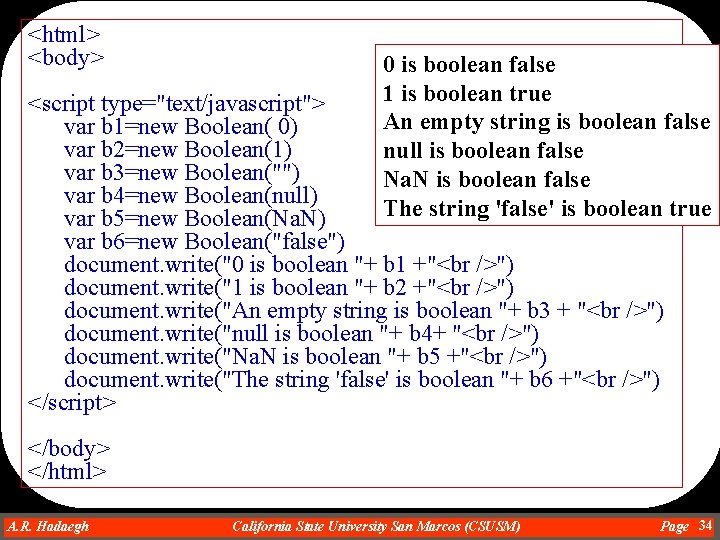 <html> <body> 0 is boolean false 1 is boolean true An empty string is