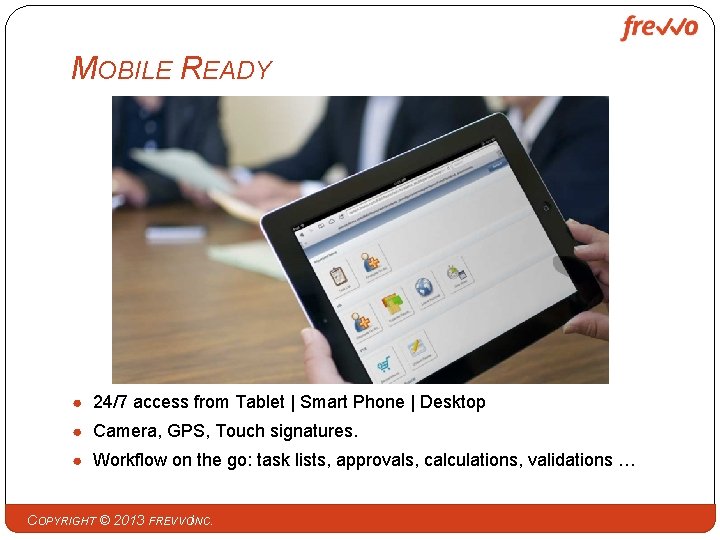 MOBILE READY ● 24/7 access from Tablet | Smart Phone | Desktop ● Camera,