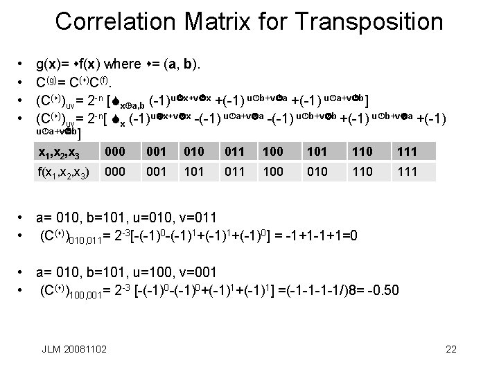 Correlation Matrix for Transposition • • g(x)= sf(x) where s= (a, b). C(g)= C(s)C(f).