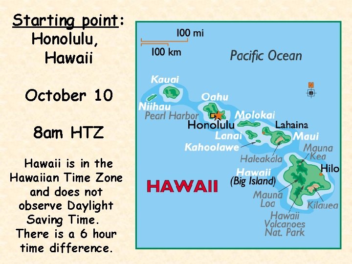 Starting point: Honolulu, Hawaii October 10 8 am HTZ Hawaii is in the Hawaiian