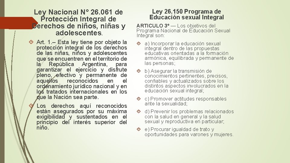 Ley Nacional N° 26. 061 de Protección Integral de Derechos de niños, niñas y