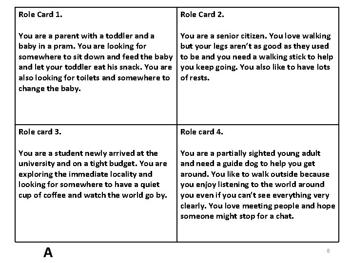 Role Card 1. Role Card 2. You are a parent with a toddler and