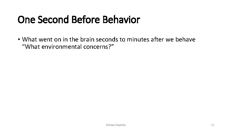 One Second Before Behavior • What went on in the brain seconds to minutes