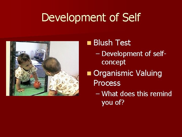 Development of Self n Blush Test – Development of selfconcept n Organismic Process Valuing