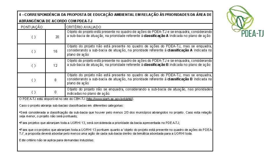 4 – CORRESPONDÊNCIA DA PROPOSTA DE EDUCAÇÃO AMBIENTAL EM RELAÇÃO ÀS PRIORIDADES DA ÁREA